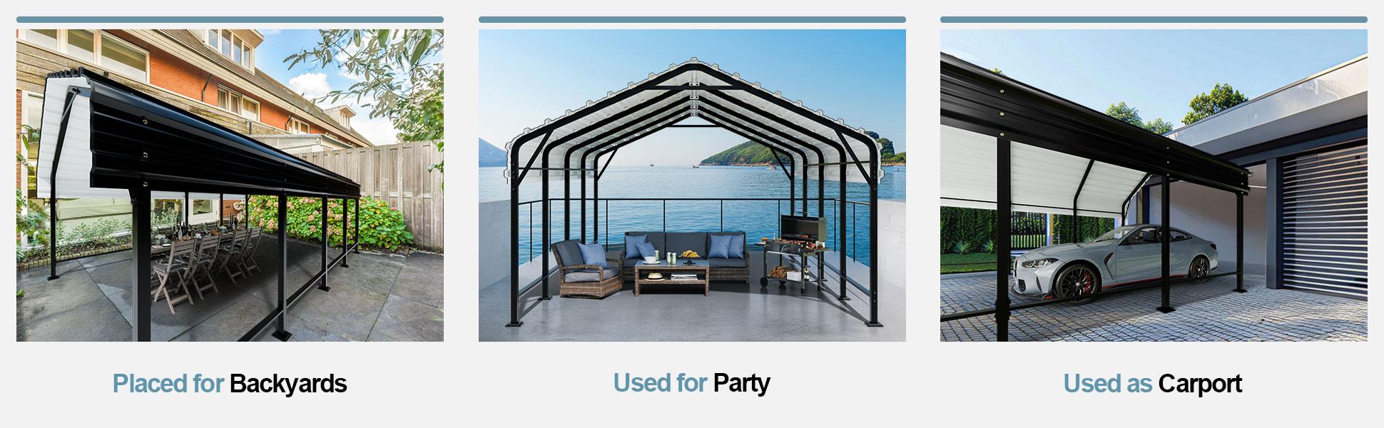 Walsunny Carport, 12x20x8.5 FT Heavy Duty Steel Carport Canopy for Outdoor Activities and Events, Iron Metal Carport Garage for Pickup, Boat, Car and Tractors, Grey