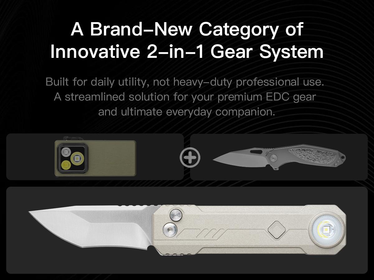 OKNIFE LK 2-in-1 EDC Gear, M390 Blade + USB-C Rechargeable Flashlight, Compact Everyday Carry Utility, Home & Camping Use, Outdoor, Innovative Design for Everyday Carry