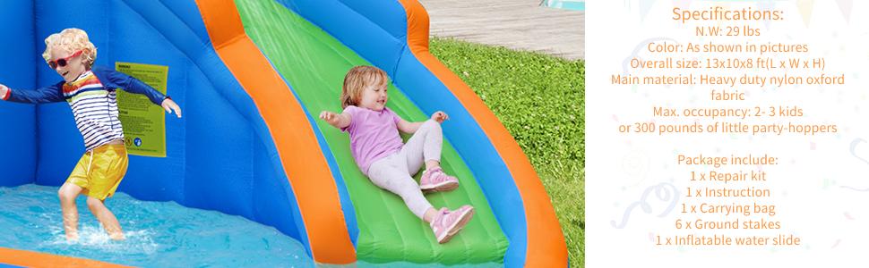 Costzon - Inflatable Water Slide With Air Blower, Inflatable Mighty Bounce House Jumper, Mega Water Park Bouncy Castle Combo for Kids Boys Girls Outdoor Backyard  Summer Gifts, mothersdaygift