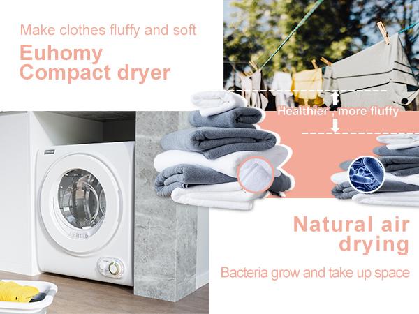 Euhomy Portable Dryer 1.5 -1.8cu. ft., Clothes Dryer with Stainless Steel Drum and Exhaust Hose, Dryer Ideal for Apartments, RVs, Dorm Rooms，White