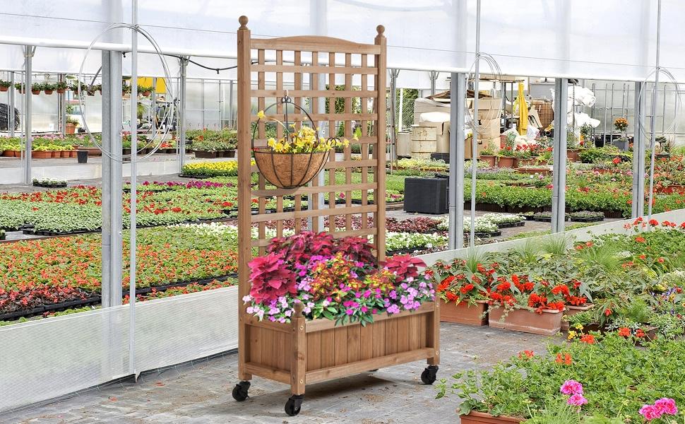 Yaheetech 75/50" H Horticulture Garden Planter with Trellis for Vine Climbing Plants Garden Box Outdoor w/Drainage Holes Raised Garden Bed Garden Planter Box for Flowers
