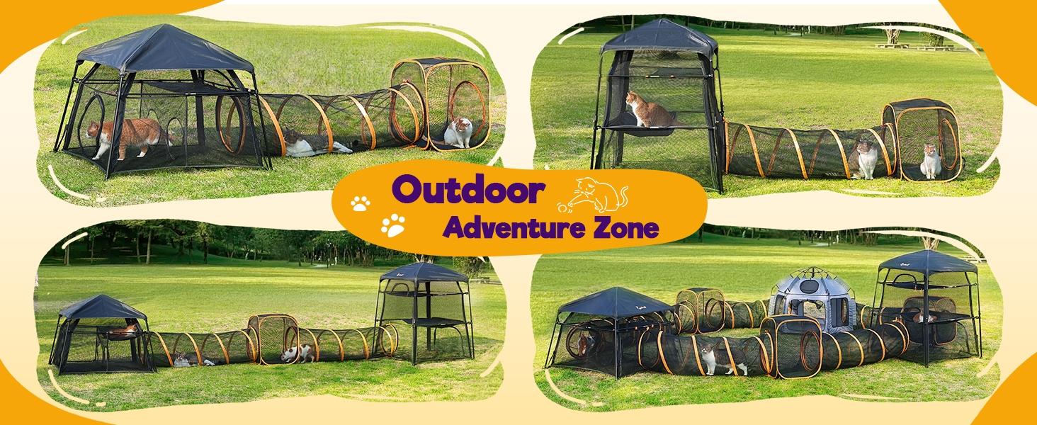 Elegear Extra Large Outdoor Cat Enclosure, 3-Tier Spacious Design&5 Windows, Weatherproof&Sunproof,Carry Bag for Patio Camping Pet Supplies Apartment