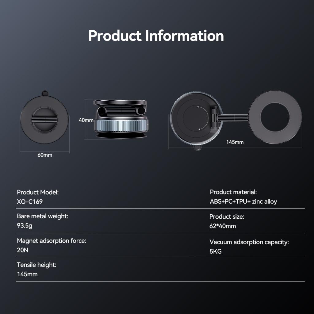 Upgraded Magnetic Phone Holder,Unpowered Version 360&deg; Rotatable Adjustable and Foldable Magnetic & Vacuum Adsorption Car Holder, No Noise for iPhone & Android