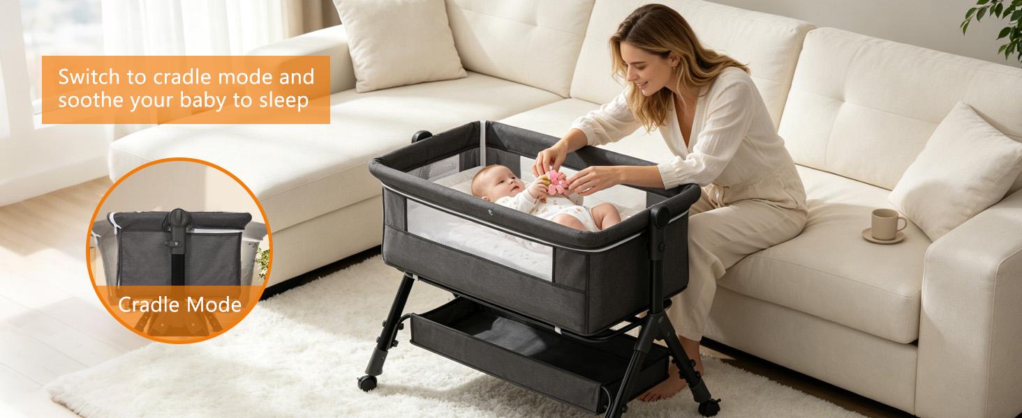 Baby Bassinet,  Crib for Infant and Newborn, Bedside Sleeper with Storage Basket and Mosquito Net, Easy to Fold, Height Adjustable, Portable Side Bed Crib portable Baby Furniture