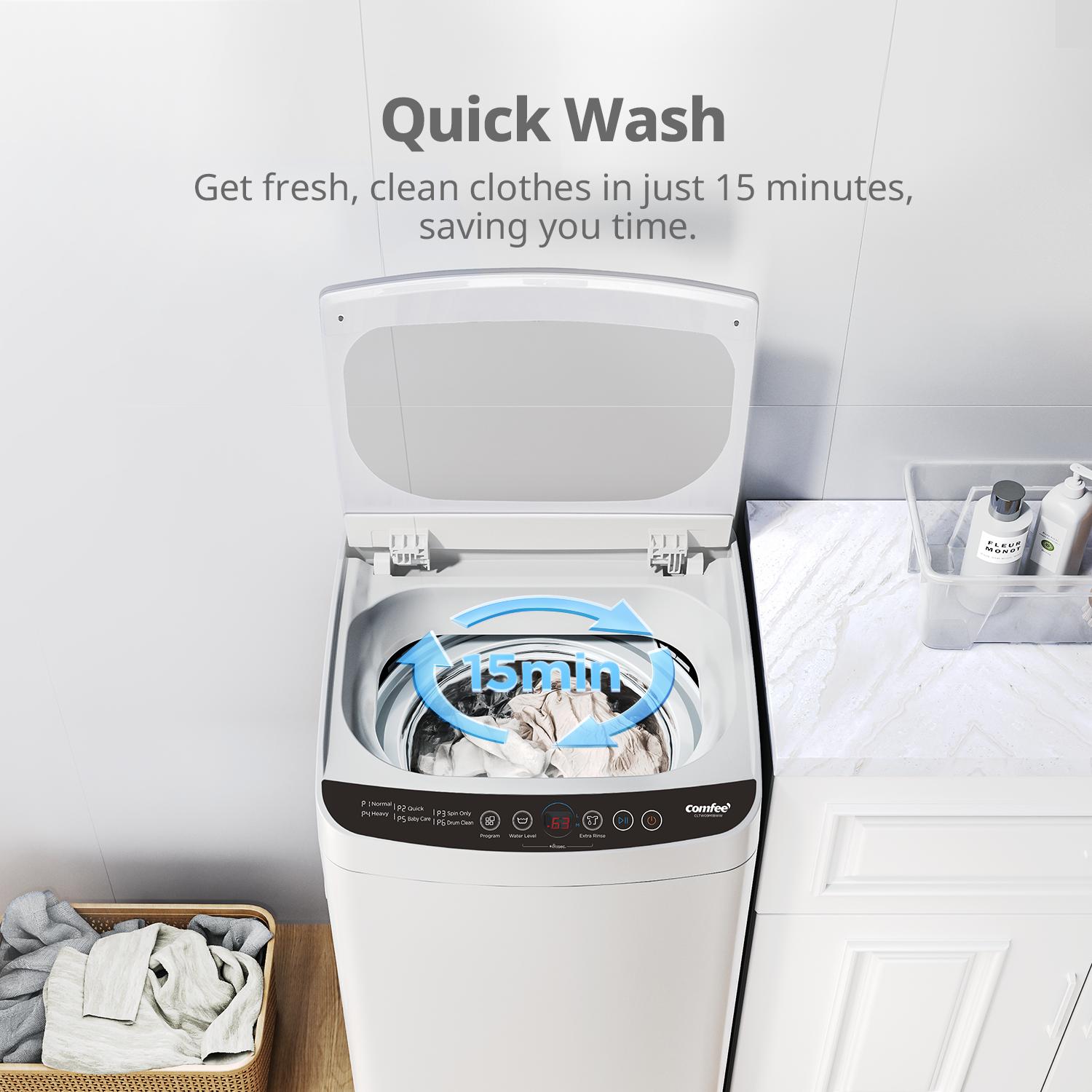 Comfee' Portable Washing Machine, 0.9 cu.ft Compact Washer With LED Display, with pump, 5 Wash Cycles, 2 Built-in Rollers, Space Saving Full-Automatic Washer, New Arrivals Comfee' Portable Washing Machine, 0.9 cu.ft Compact Washer With LED Display, with pump, 5 Wash Cycles, 2 Built-in Rollers, Space Saving Full-Automatic Washer, New Arrivals
