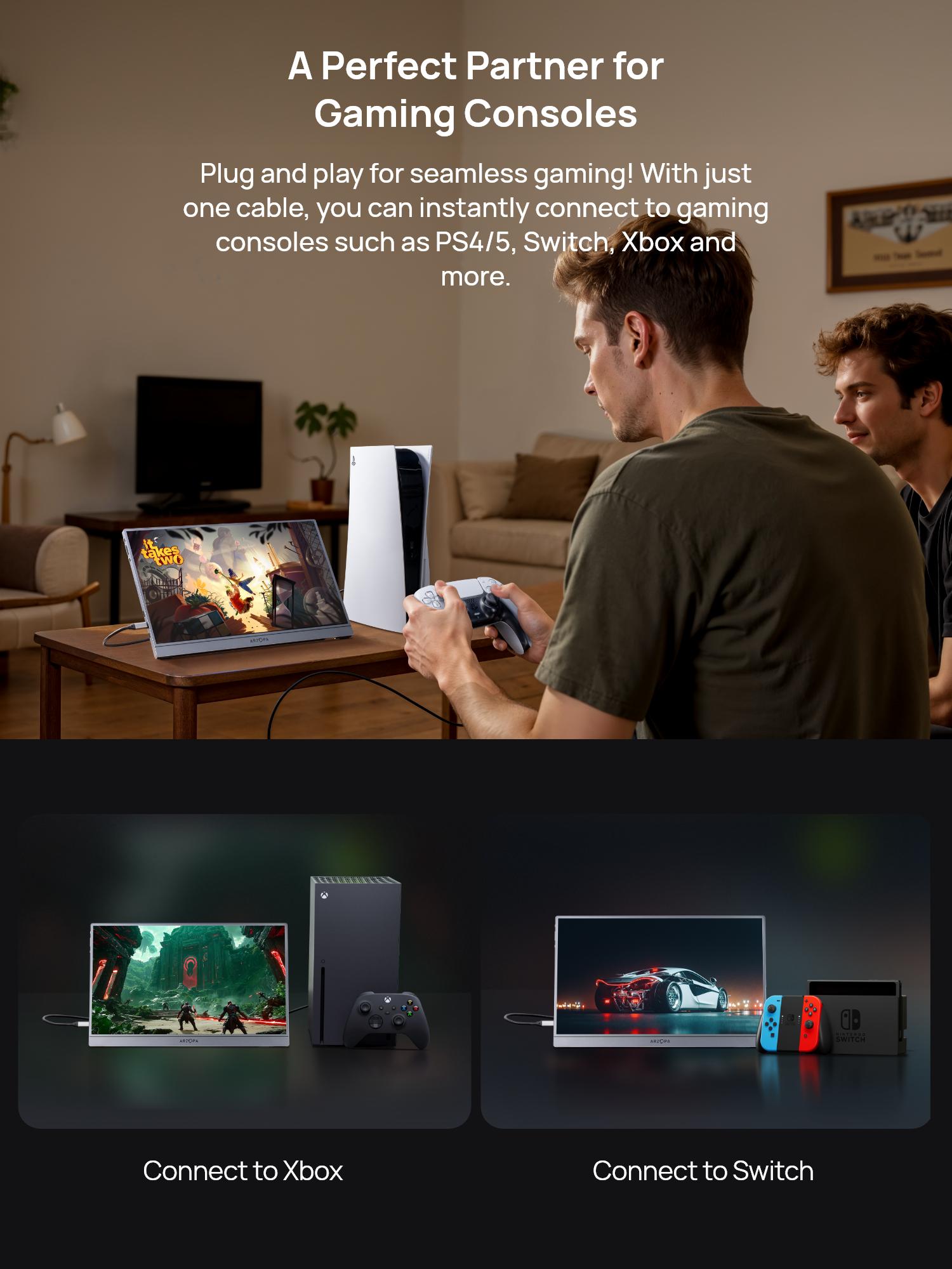 ARZOPA Z1FC, 16.1'' 144Hz Portable Gaming Monitor, 100% sRGB, 1080P FHD, Kickstand Portable Monitor, External Second Screen for PS5 Xbox Laptop PC Switch ARZOPA Z1FC, 16.1'' 144Hz Portable Gaming Monitor, 100% sRGB, 1080P FHD, Kickstand Portable Monitor, External Second Screen for PS5 Xbox Laptop PC Switch