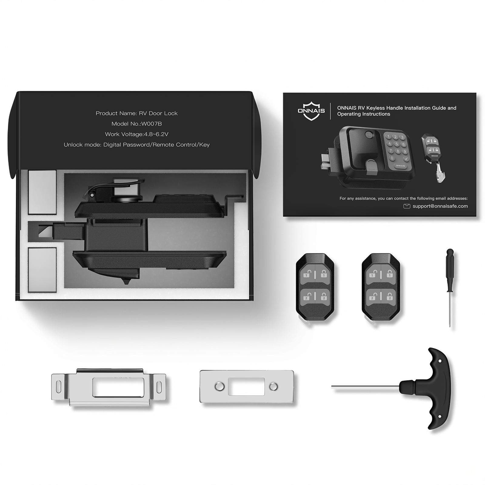 RV Keyless Entry Door Lock - Anti-Theft Keypad Latch Handle for Travel Trailers & Campers - Includes 1 Lock, 2 Remotes & Install Kit (Fits Most Models)