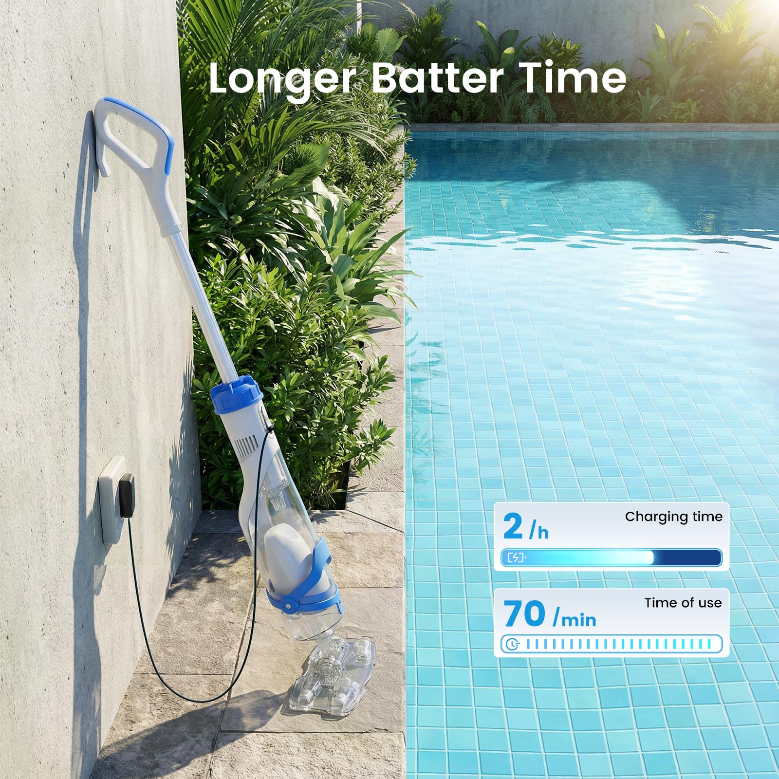 【Summer Vibes】Enhulk New Upgrade PC18 Pool Vacuum for Above Ground Pool with Telescopic Pole, Running time up to 1H, Handheld Design with Powerful Suction up to 18.5 gallon/min Ideal for Leaves, Debris 【Summer Vibes】Enhulk New Upgrade PC18 Pool Vacuum for Above Ground Pool with Telescopic Pole, Running time up to 1H, Handheld Design with Powerful Suction up to 18.5 gallon/min Ideal for Leaves, Debris