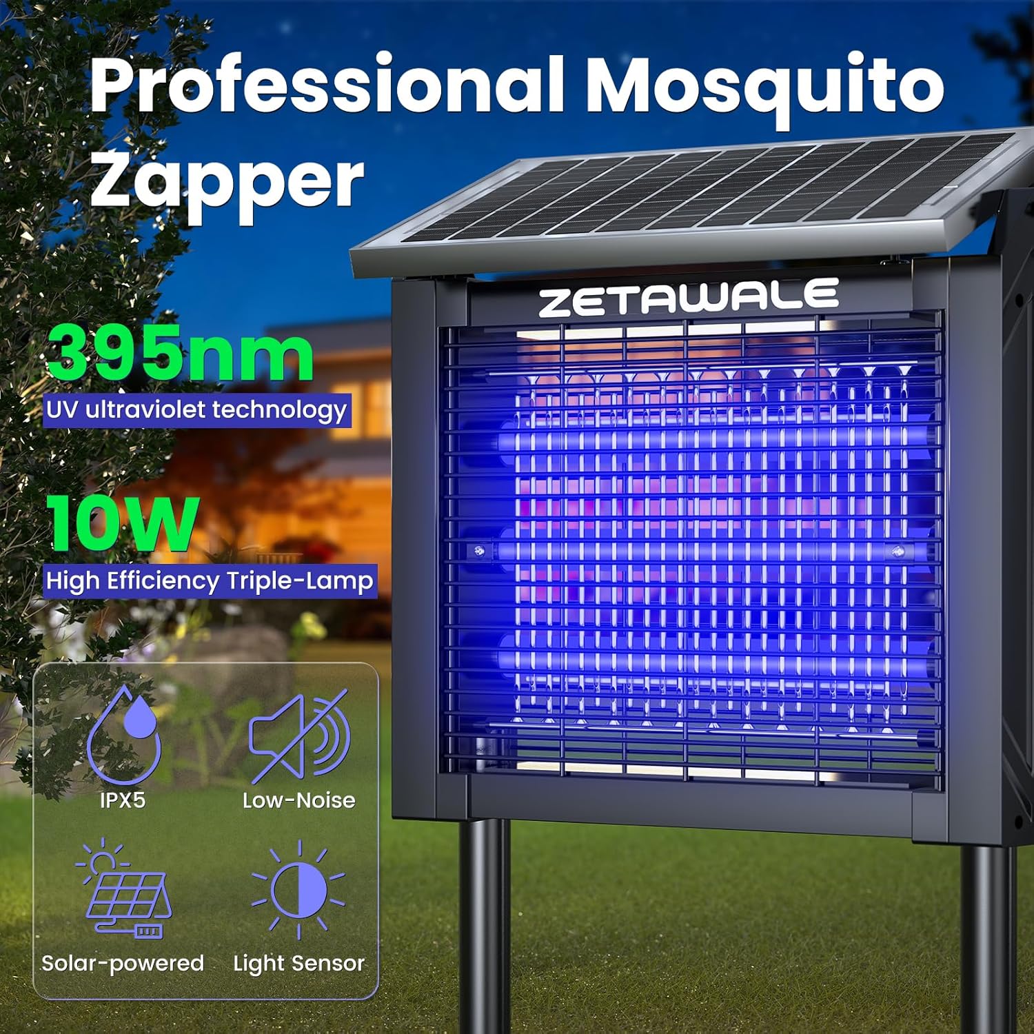 Smart Solar Powered Insect Zapper (Waterproof Outdoor Garden Fly Killer)