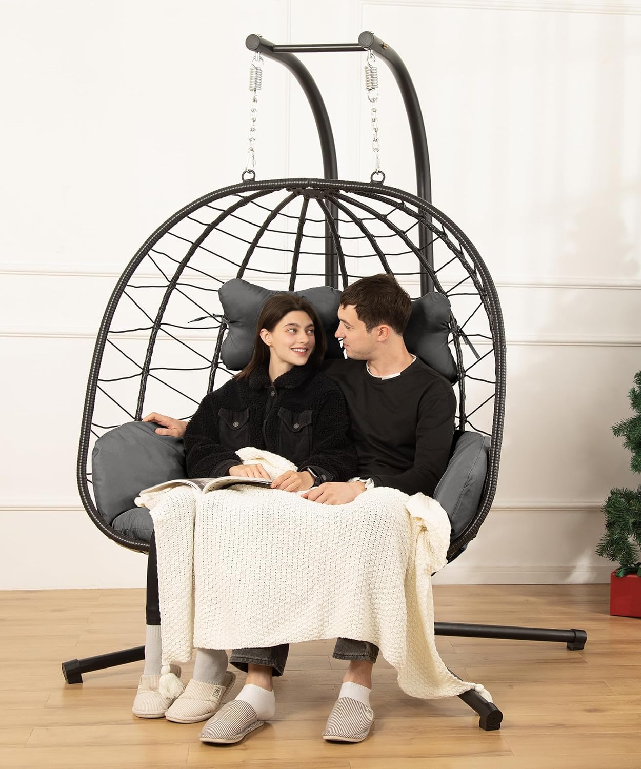  Egg Chair Swing with Stand | Foldable Hanging Loveseat | 700lbs Capacity