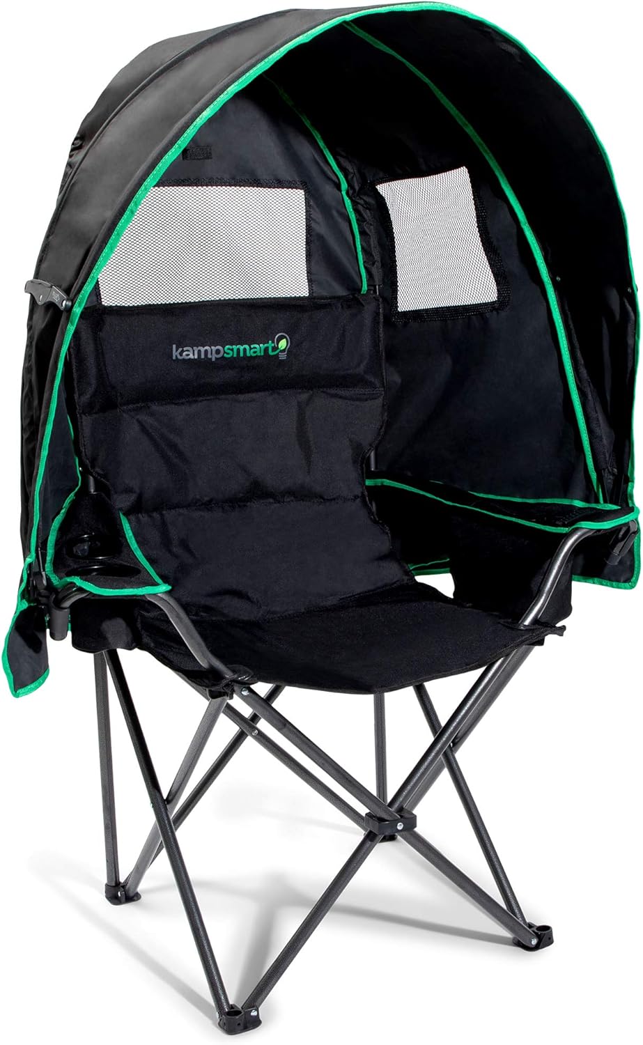 Folding Camping Chair - Outdoor Sun Lounger with Retractable Canopy, UV Protection, Ice Cooler Pocket, Phone Holder, and Storage Bag