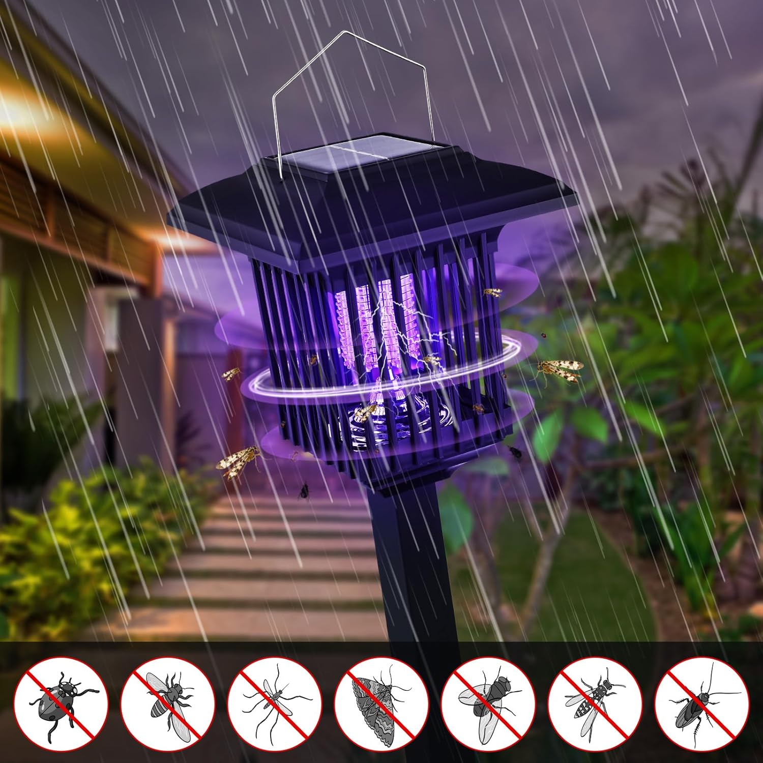 4 Pack Solar Bug Zapper Outdoor UV Mosquito Killer Black Fly Repellent Light Waterproof Pest Control Insect Fly Trap LED Insecticidal Lamp Hang or Stake in The Ground for Indoor Home Garden