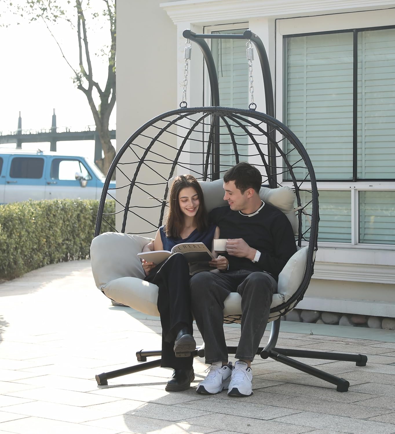  Egg Chair Swing with Stand | Foldable Hanging Loveseat | 700lbs Capacity