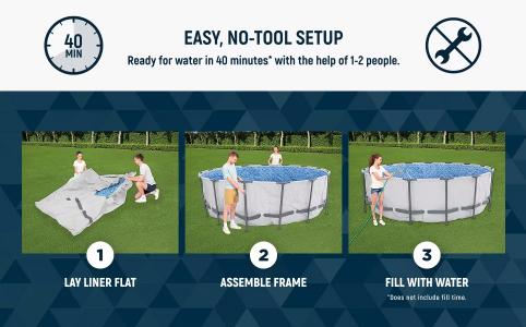 "Bestway Steel Pro MAX Round Above Ground Pool Set, Gray (15 Ft | 14 Ft | 13 Ft | Size Options)   Complete Set with Filter Pump, Ladder and Cover