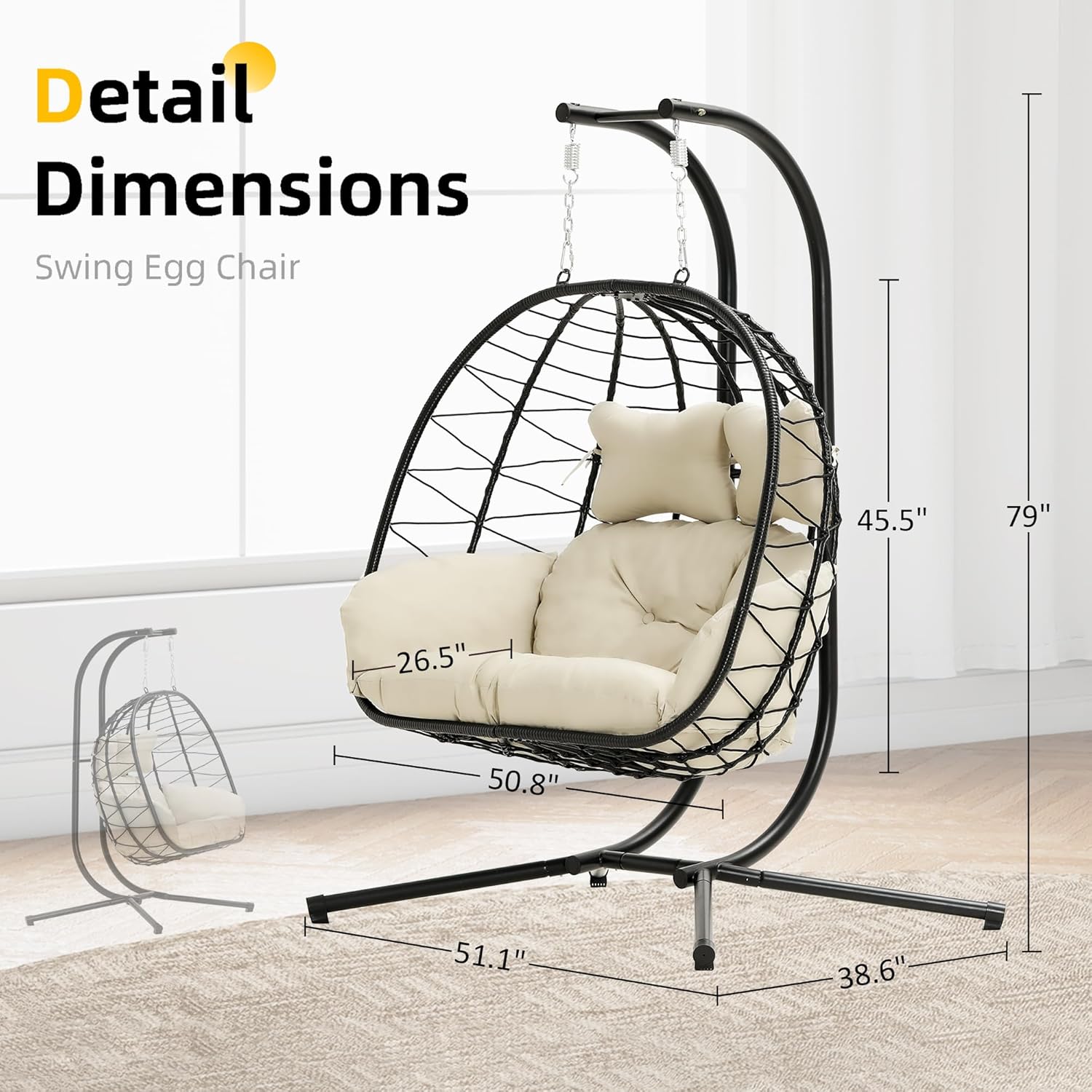 Egg Chair Swing with Stand | Foldable Hanging Loveseat | 700lbs Capacity