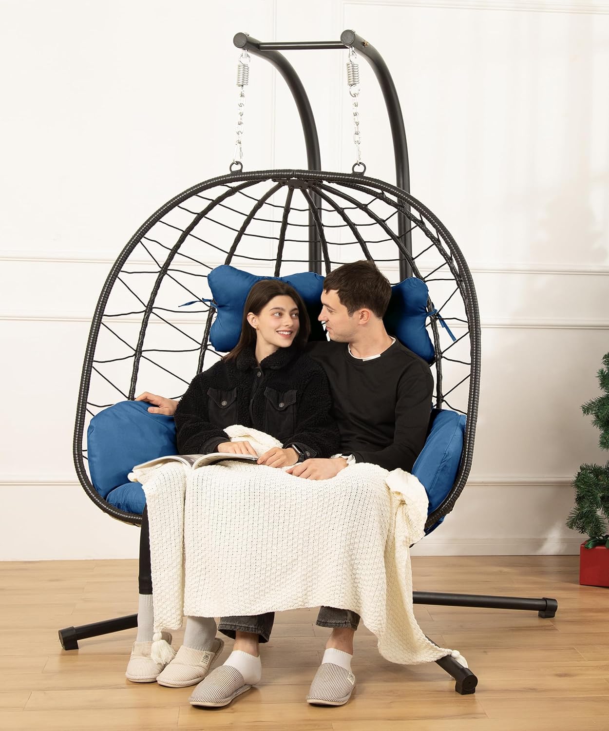  Egg Chair Swing with Stand | Foldable Hanging Loveseat | 700lbs Capacity