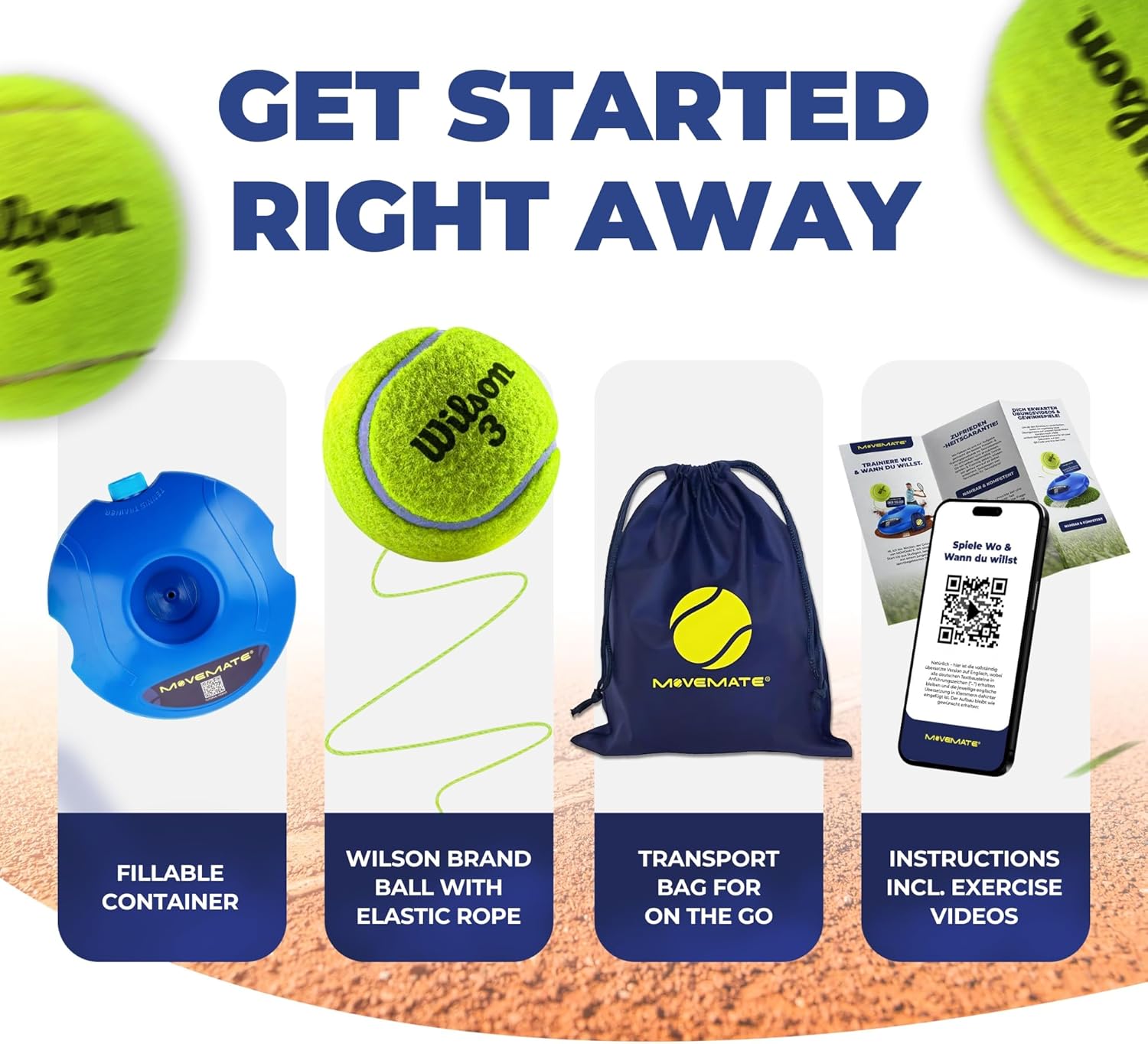 Tennis-Trainer Set with Tennis Ball | Innovative Ball Game for Outdoors, in The Garden, in The Park for Children & Adults