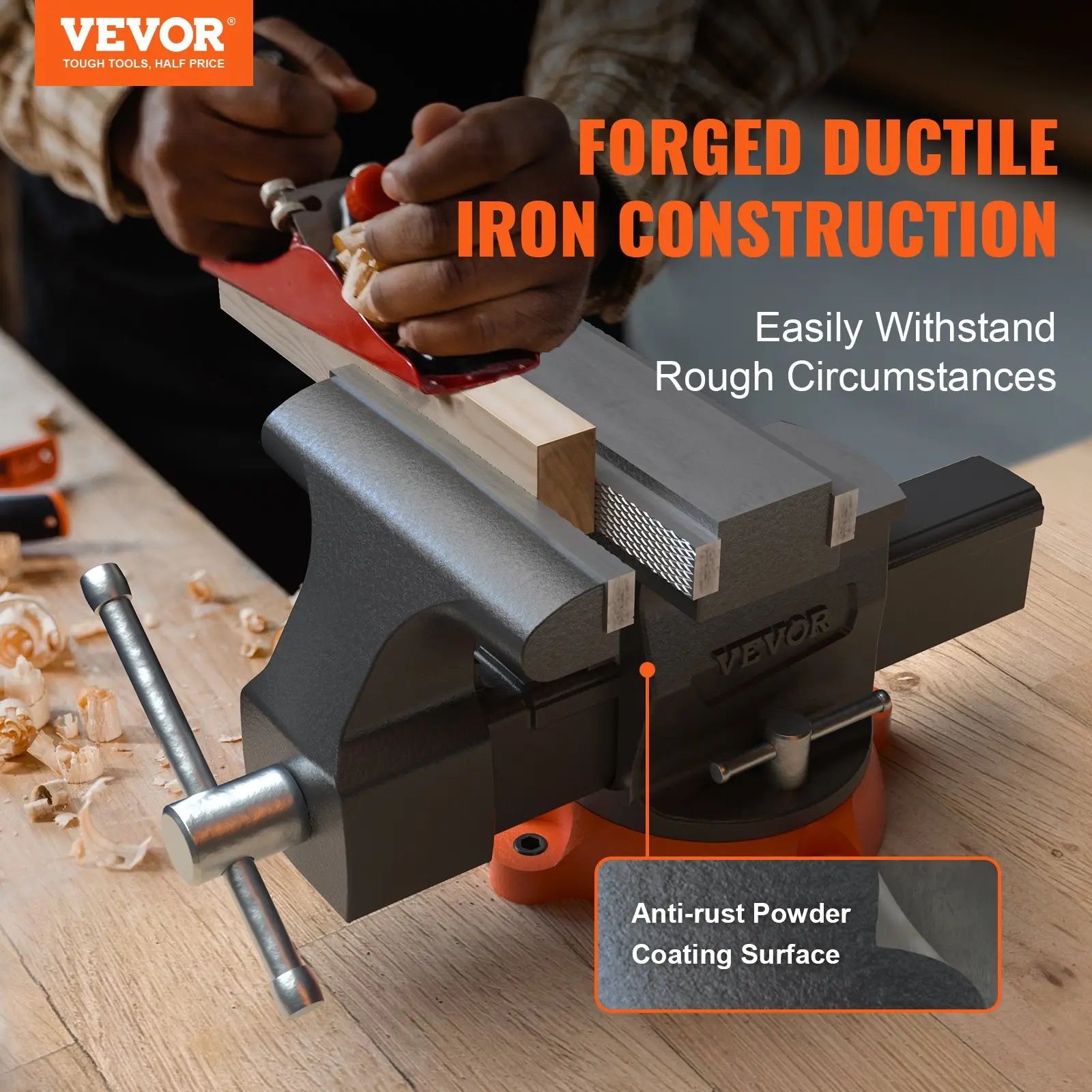  6.5" Jaw Width 6.5" Forward &9.3" Reverse Opening Bench Vise, 360-Degree Swivel Locking Base Multipurpose Workbench with Anvil