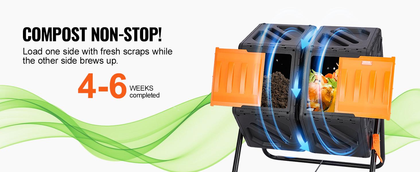 【fathersdaygift】VEVOR Compost Bin 37-Gal Dual Chamber Composting TumblerHigh Volume Two Rotating Chambers with 2 Sliding Door and Steel FrameBPA Free Composter Bin Tumbler for GardenKitchenYardOutdoor