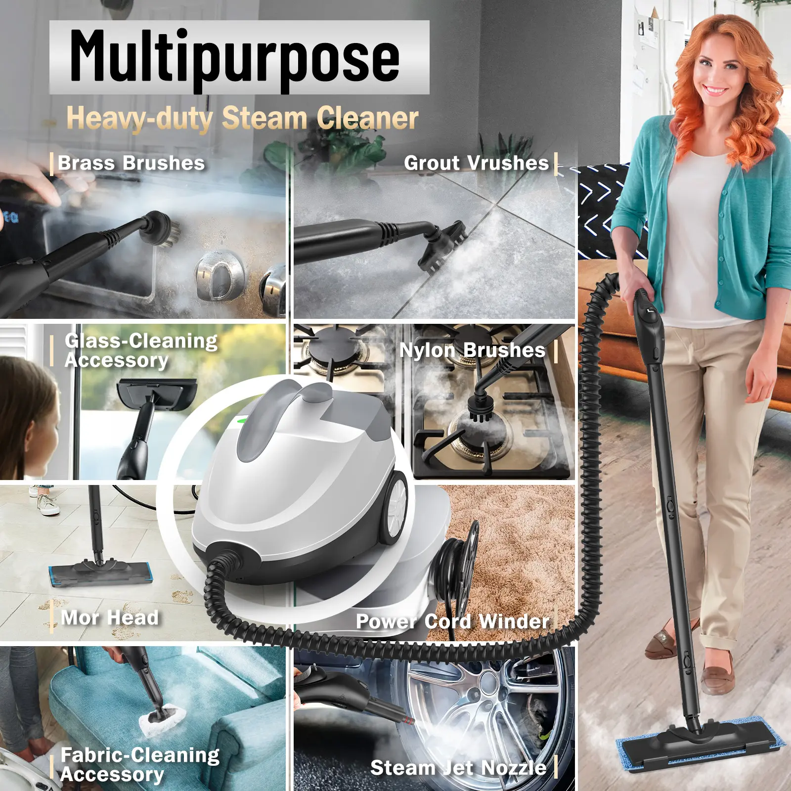 1800W High-Pressure Steam Cleaner – 1.5L Tank, 28 Attachments, Chemical-Free Heavy-Duty Cleaning