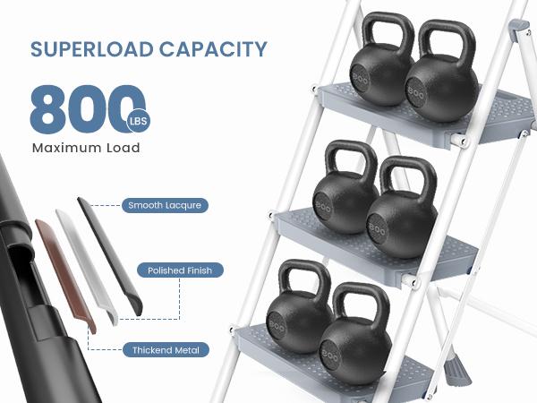 Sweet Furniture S - Step Ladder, Foldable Stool with Wide Pedal, Cushioned Handle, 800lbs Capacity for Home Kitchen and Outdoor