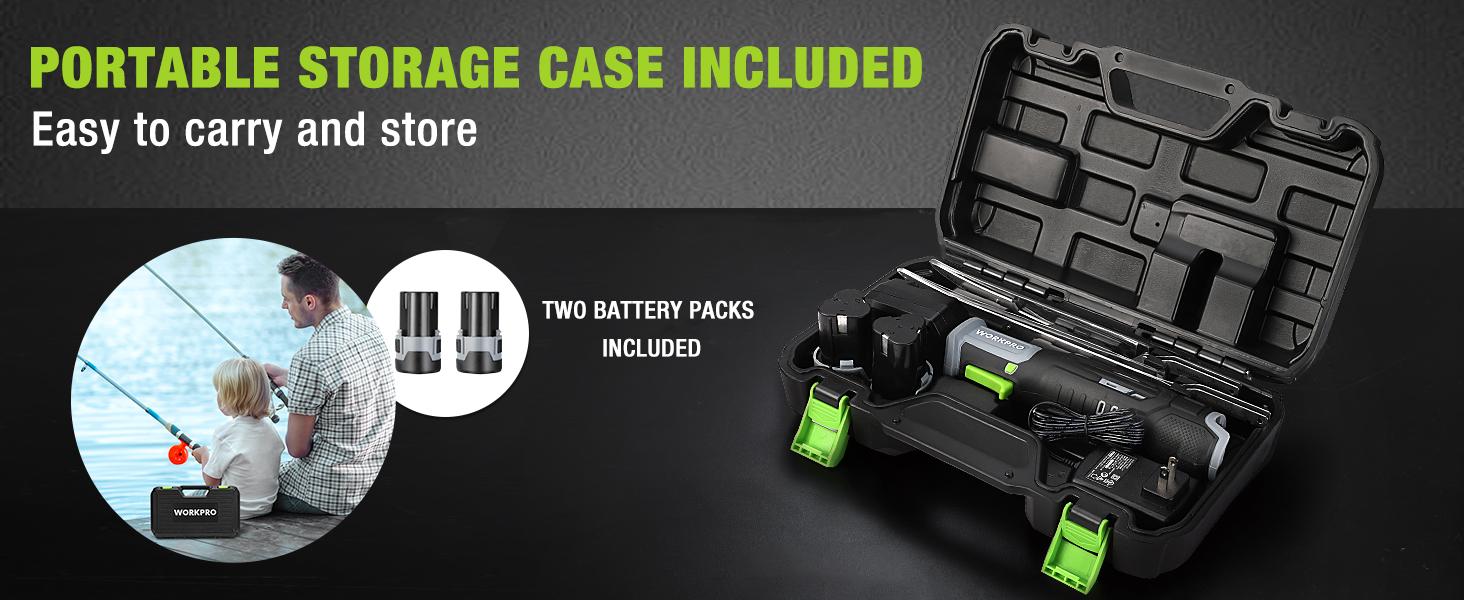 #Summervibes WORKPRO 12V Cordless Electric Fillet Knife with 8"& 10"Razor-Sharp Blades, Cordless Fillet Knife with Non-slip Grip Handle and Safety Lock, 2 Rechargeable Battery Packs, 1 Quick Battery Charger, and 1 Storage Carry Case for Fishing