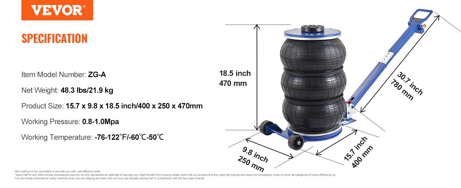 【Super Brand Day】VEVOR Air Bag Jack, triple bag air jack for fast lifting, 3 Ton/6613 lbs Pneumatic Airbag Jack with 17.7 In Lift, 1-6 Second Fast Lifting & Steel Pipes for Car, SUV, Pickup Truck Repair，DEALS FOR YOU