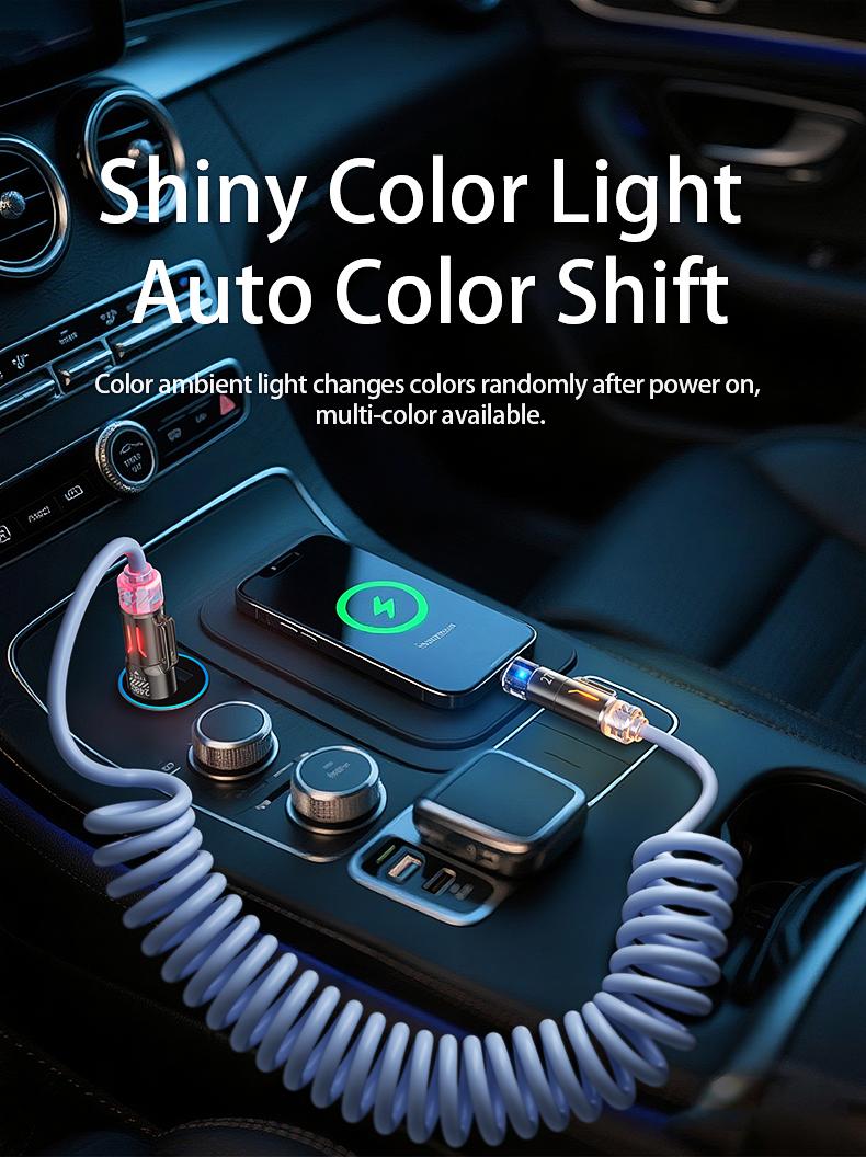 2026 Upgraded 240W Fast Charging Cable with RGB Light & Fragrance 4-in-1 Telescopic Spring Design 2m Length for iPhone Samsung Motorola CarHomeOffice Smartphone Cellphone Retractable Fast Charger Retractable Cord