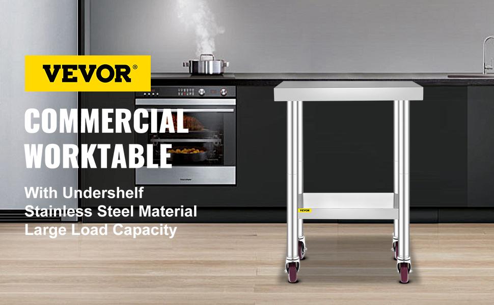 【Super Brand Day】VEVOR Stainless Steel Work Table, Various specifications, With 4 Wheels Heavy Duty Commercial Food Prep Worktable with Brake for Kitchen Prep Work,Stainless Steel Work Table，DEALS FOR YOU