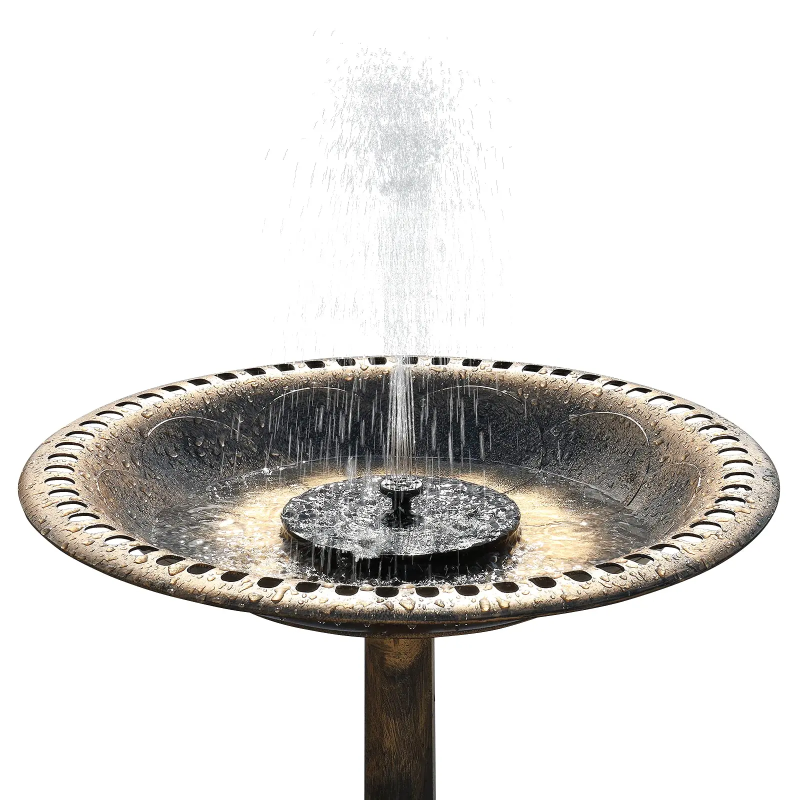 28'' Bird Bath with Solar Fountain – Antique Copper Resin Pedestal Birdbath for Outdoor Garden & Patio Decor