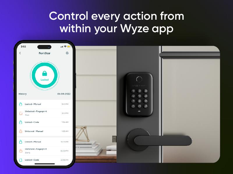 Wyze Lock Bolt &mdash; Fingerprint Keyless Security Lock, Smart Bluetooth Deadbolt Replacement, IPX5 Weatherproof, Auto-Lock, Smartphone Control