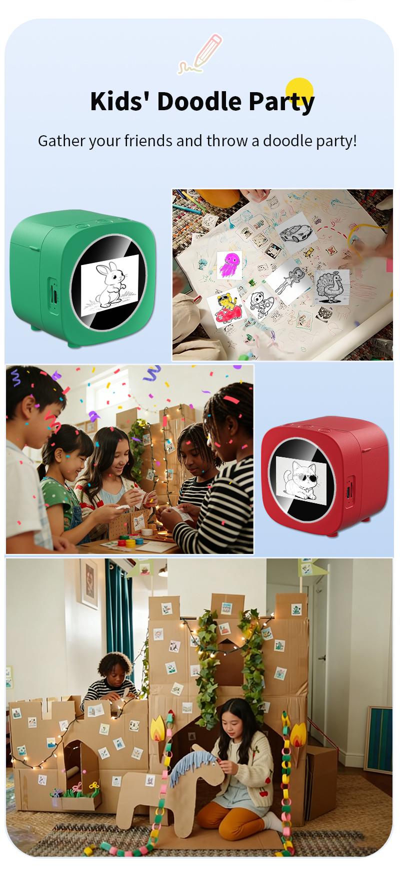 2026 New Product Smart AI Voice Sticker Printer Box, Magic Thermal Sticker Maker with Display, Inkless Portable Sticker Box for Home, Office, Study & DIY Projects, 5 Rolls Paper Included