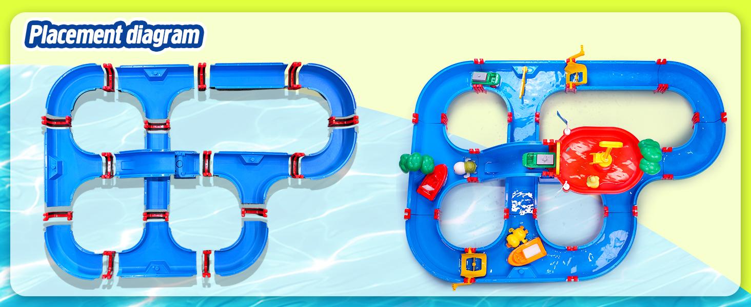 VATOS 2-Tier Water Table for Toddlers in Summer,100PCS DIY Waterways Playset with Pump for Outside Yard,Beach,Poolside Activity Sensory Play Table Addition for Kids Boys Girls Age 3 4 5 6 Year Old Summer Vibes
