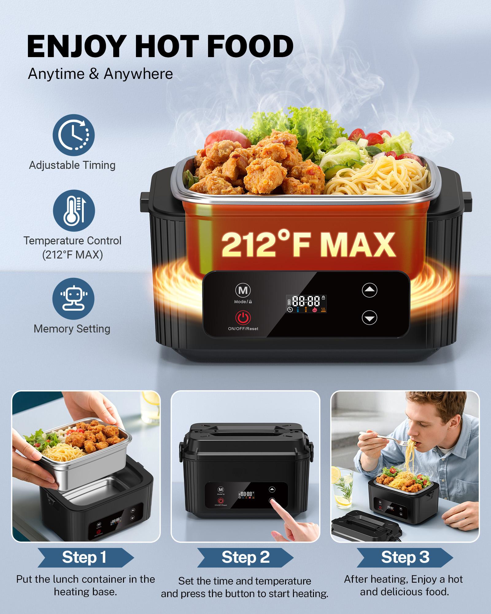 OGERY Self-Heating Electric Lunch Box, 100W Faster Heated Cordless Lunch Box for Adults with Automatic Heating, 40 fl oz 304 Stainless Steel Food Warmer with Timer for Hot Meals Anywhere summerwins