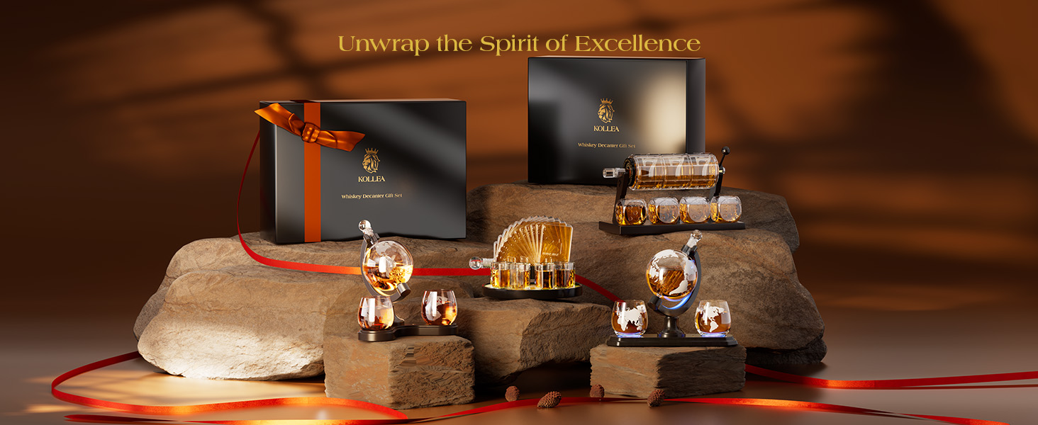 Kollea Slot Whiskey Decanter Sets for Men, 50.7 Oz Whiskey Decanter Set with 4 Glasses