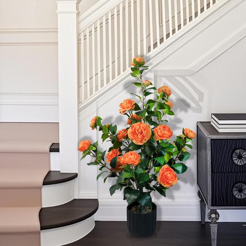 2 Pcs 3-foot Camellia Tree with Decorative Pebbles, Flower Pot, 24 Realistic Flowers, 188 Leaves for Indoor, outdoor courtyard Home Decor summerwins