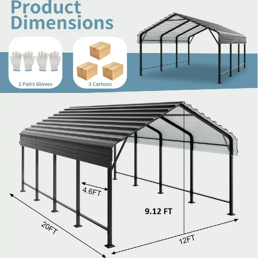 Carport, 12x20x8.5 FT Heavy Duty Steel Carport Canopy for Outdoor Activities and Events, Iron Metal Carport Garage for Pickup, Boat, Car and Tractors