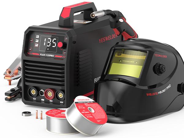 YESWELDER FLUX-135PRO 110V 135Amp Flux Core MIG Welder with LYG-L600A Welding Helmet | Gasless MIG/Lift TIG/Stick 3-in-1 Digital Display Welding Machine