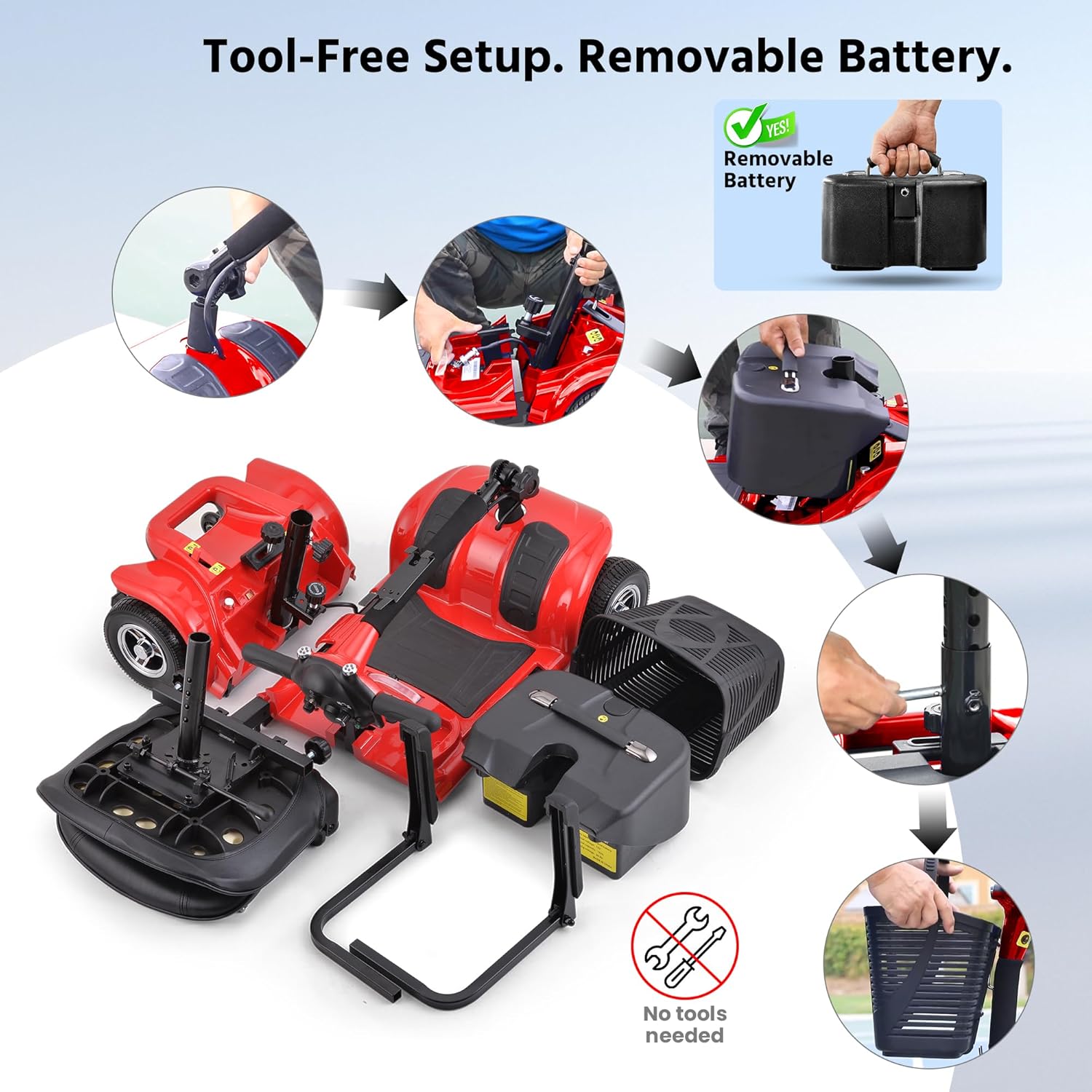 Portable Mobility Scooter for Adults Seniors 4 Wheel Electric with Removable Battery 3 Piece Quick Disassembly LED Headlight Basket 300lbs Capacity Portable Mobility Scooter for Adults Seniors 4 Wheel Electric with Removable Battery 3 Piece Quick Disassembly LED Headlight Basket 300lbs Capacity