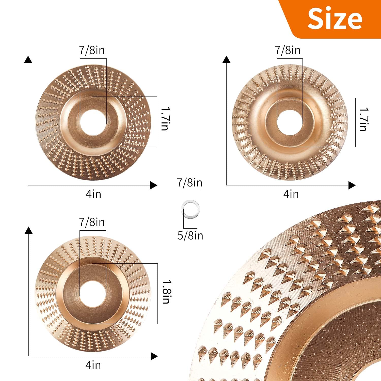 Upgraded 3PCS Wood Carving Disc Set for 4" or 4 1/2" Angle Grinder with 5/8" Arbor, Grinding Wheel Shaping Disc for Wood Cutting, Grinder Cutting Wheel Attachments