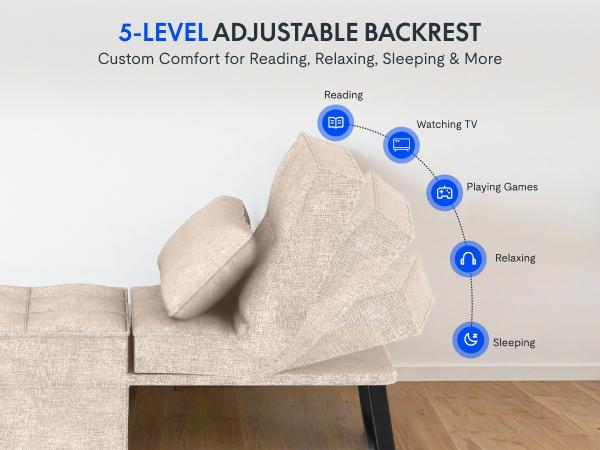 FLEXISPOT Convertible Sleeper Chair Sofa Bed - 5-Level Adjustable Backrest Multi-Function Upholstered Ottoman Futon, Adjustable Upholstered Couch, Furniture for Living Room (Grey, Beds Compatible) FLEXISPOT Convertible Sleeper Chair Sofa Bed - 5-Level Adjustable Backrest Multi-Function Upholstered Ottoman Futon, Adjustable Upholstered Couch, Furniture for Living Room (Grey, Beds Compatible)