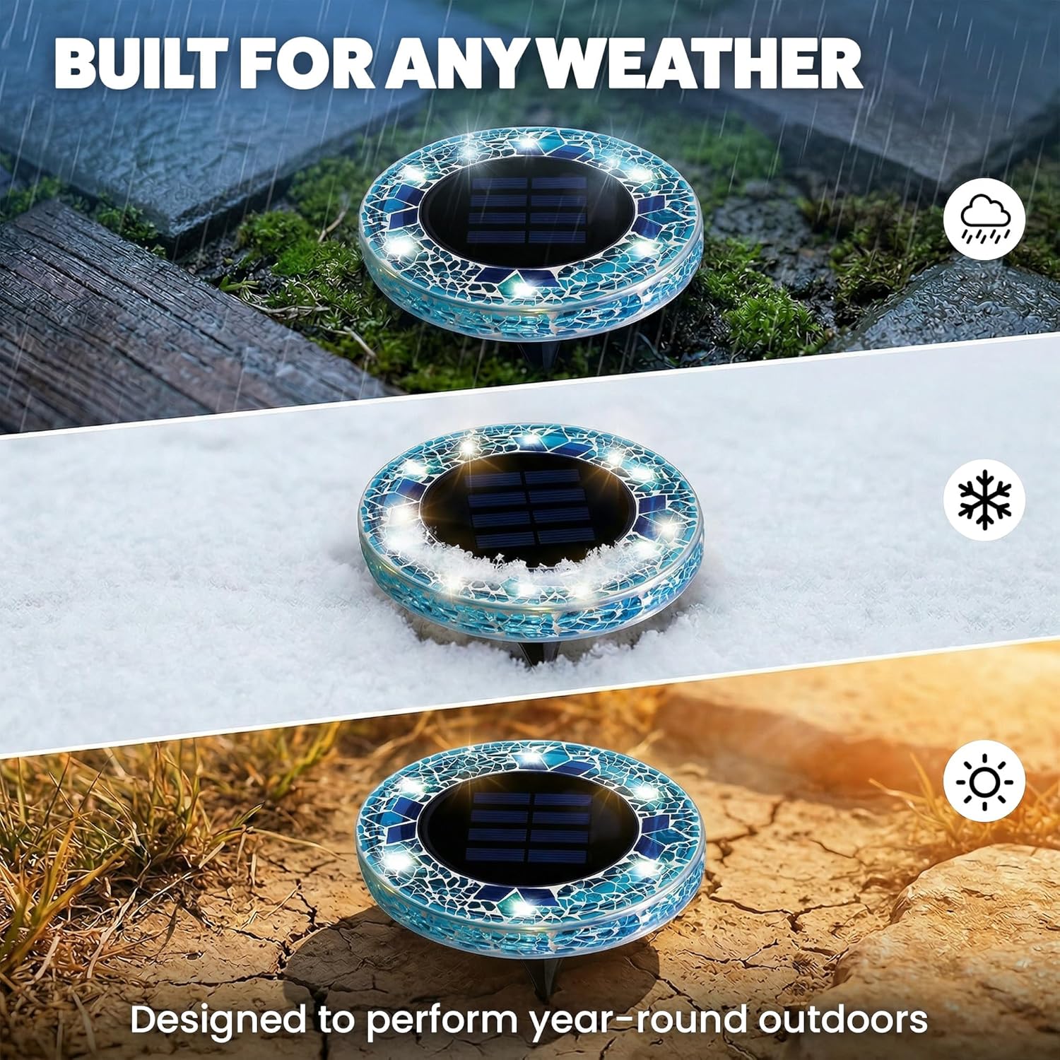 4 Pk Solar Lights Outdoor LED Disk Pathway Lights for Landscape, Yard, Driveway, Patio, Walkway Path, Dusk to Dawn Sensors