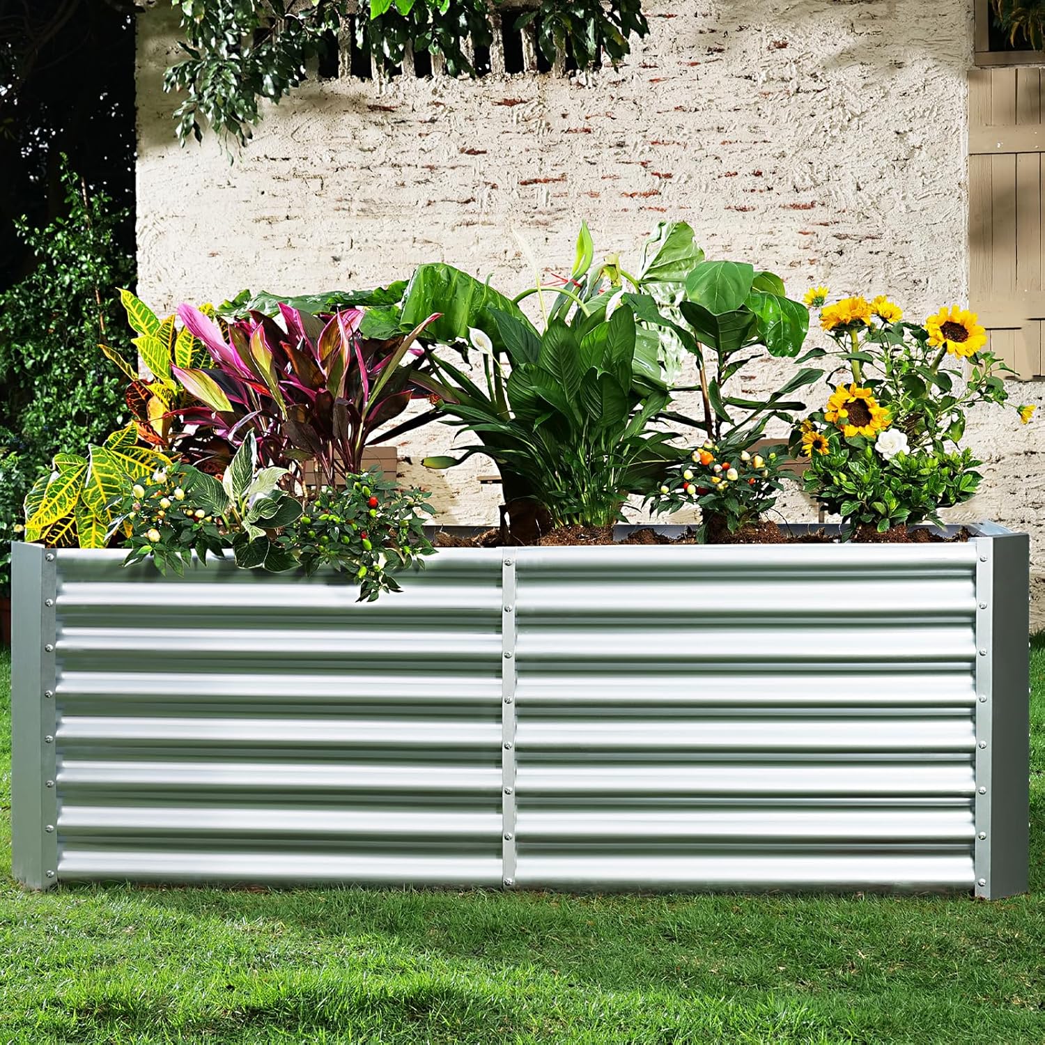 Galvanized Raised Garden Bed, Planter Boxes Outdoor, Raised Garden Beds Outdoor for Vegetables, Flowers, Herbs