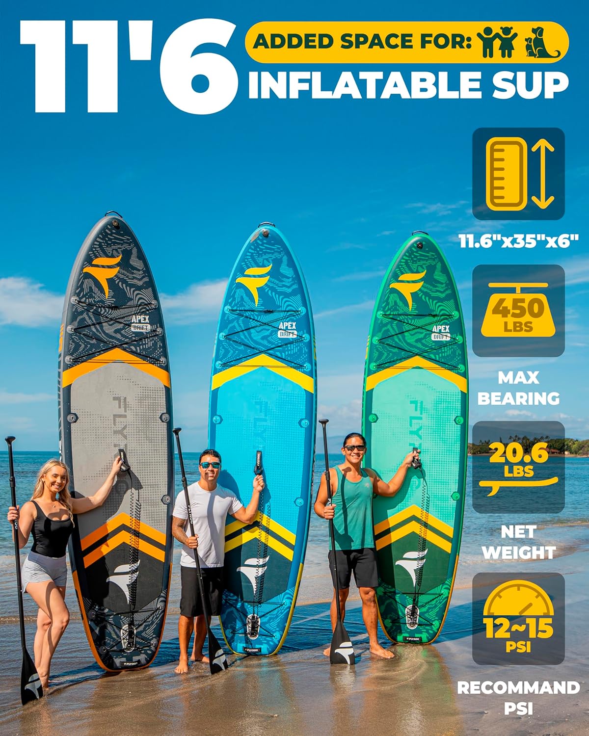 11'6x35'' Extra Wide Inflatable Paddle Board, 450lb Capacity Stand Up Paddle Board for Adults (x3)