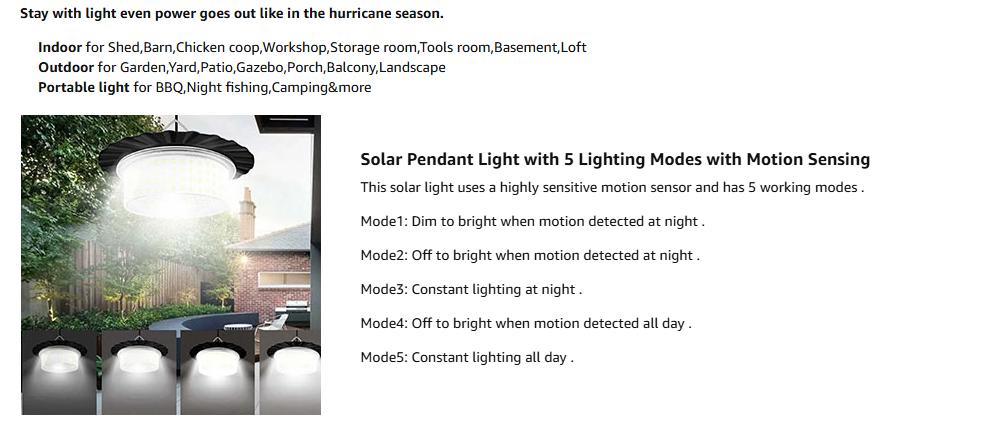 Solar Light Outdoor Motion Sensor Lights, 360° Lighting Waterproof Solar Powered Pendant Light with Remote Control for Home, Shop, Garage, Patio, Yard summerwins Solar Light Outdoor Motion Sensor Lights, 360° Lighting Waterproof Solar Powered Pendant Light with Remote Control for Home, Shop, Garage, Patio, Yard summerwins