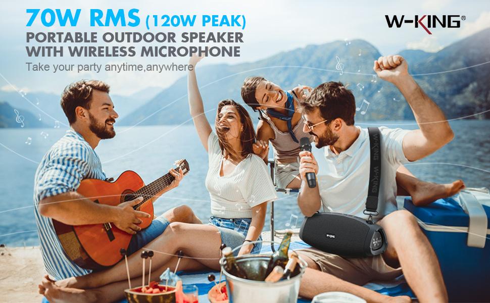 W-KING 120W Bluetooth Speaker, Equipped with Wireless Mic, IPX6 Waterproof, Triple Passive Radiators, 42H Playtime, Power Bank Function, Stereo Sound, AUX/TF Auxiliary Input, Durability for Outdoor Parties,summerwins