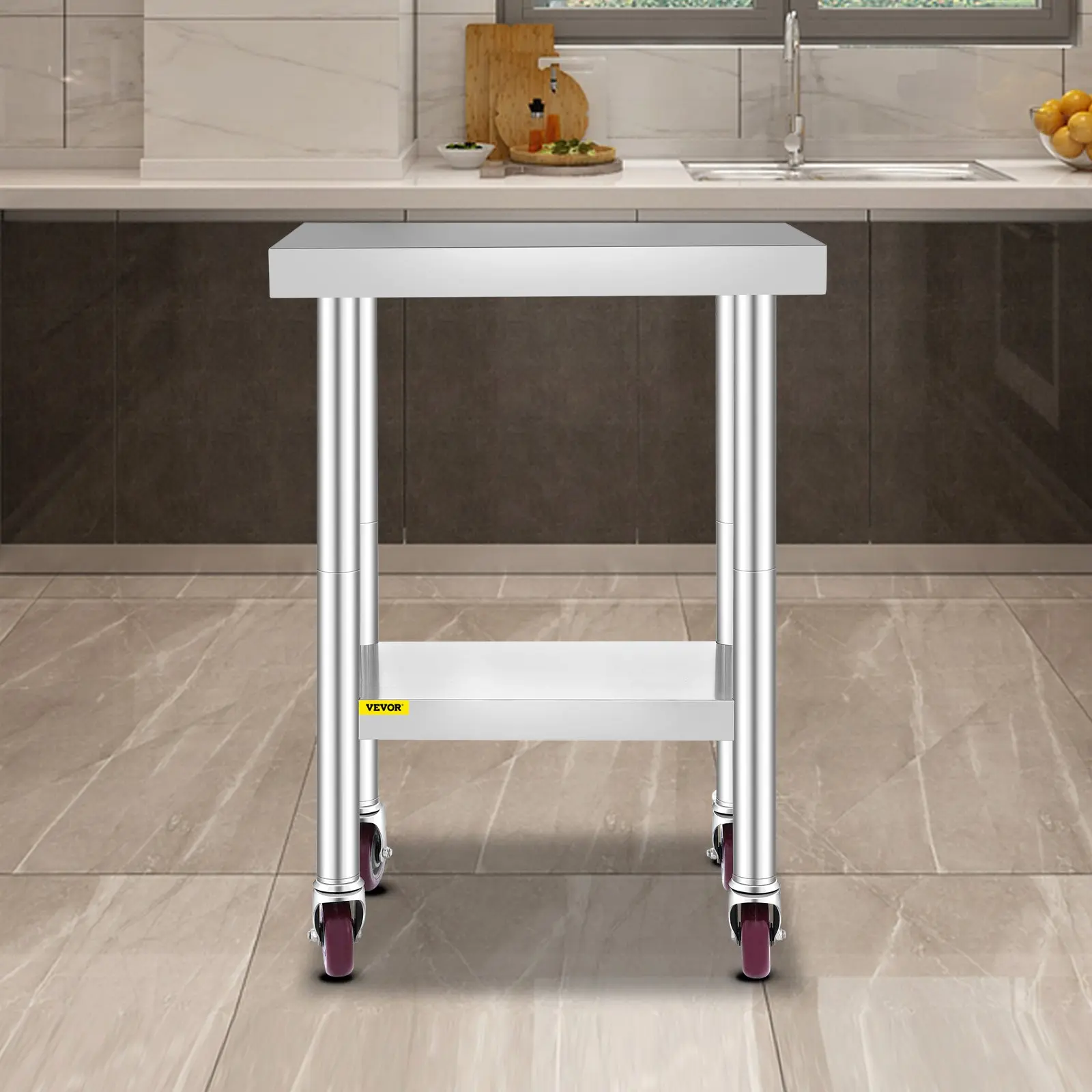 Stainless Steel Work Table, Various specifications, With 4 Wheels Heavy Duty Commercial Food Prep Worktable with Brake for Kitchen Prep Work,Stainless Steel Work Table
