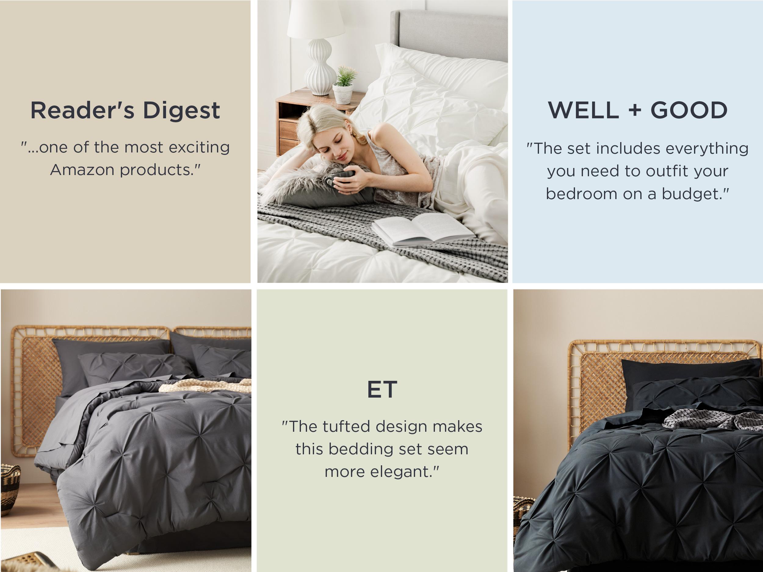 【Memorial Day Deals】Bedsure Soft  Washable Pintuck Comforter Set -4/7-Piece Set, Multi-Color, Cloud-like, Ultra-Soft, Elegant Design,  Luxury Bedroom Decor Accessories, Breathable, All-Season Bedding, Hotel Quality