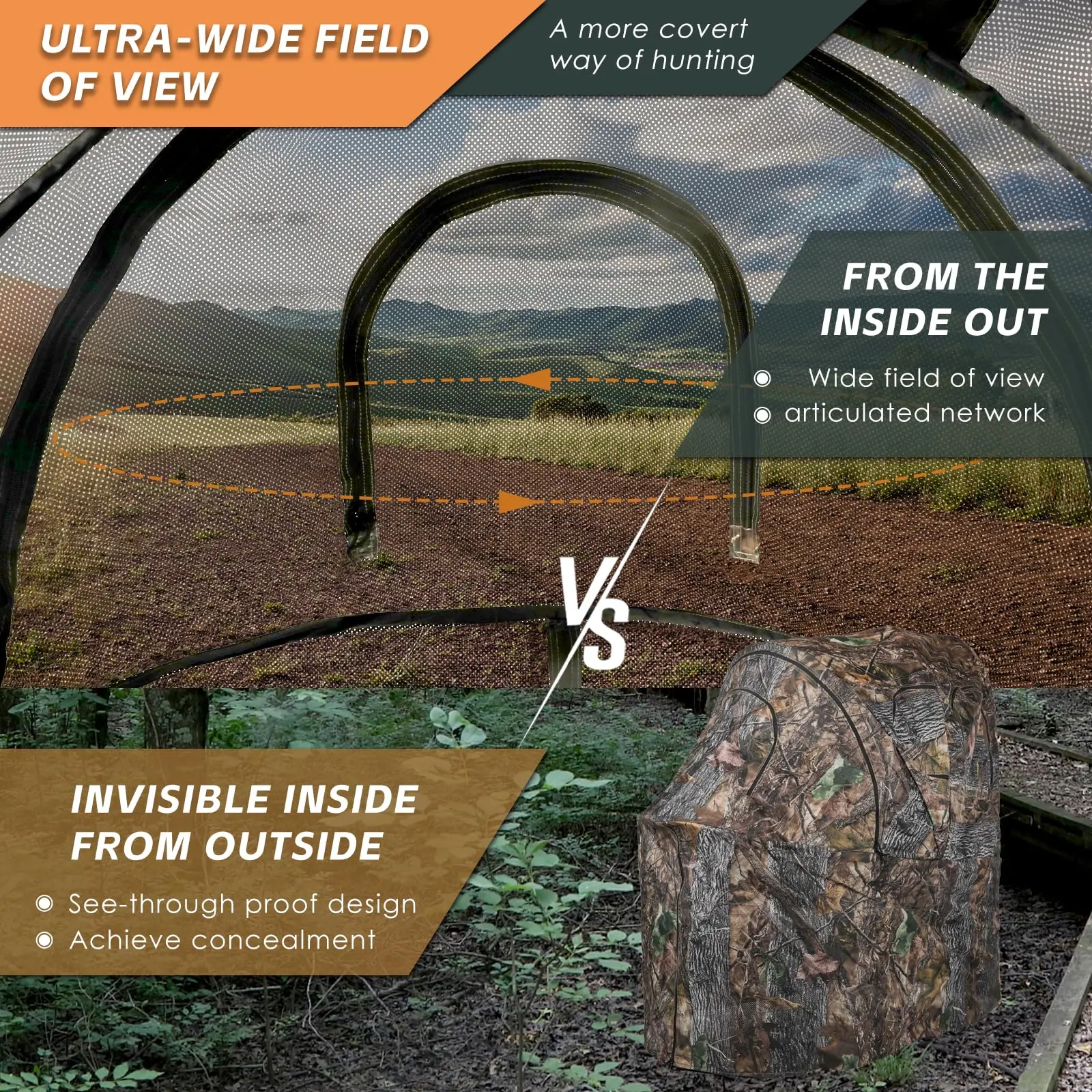 [Amazing Offer]Portable Blind With Chair - Camouflage See-Through Ground Tent with Cup Holder, Lightweight 1-Person Tent for Deer, Duck, and Turkey Hunting Visibility Convenience