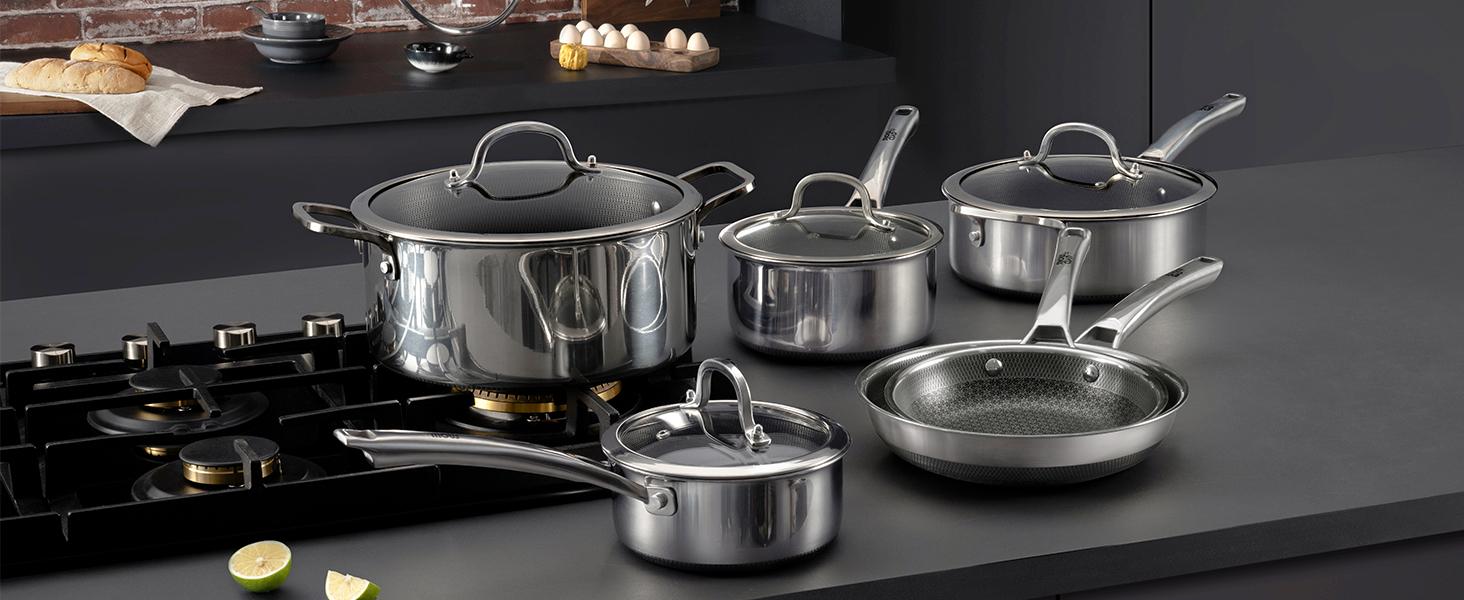 SNOWCLAD 10-Pcs Pots and Pans Set with Lids – Nonstick Stainless Steel Kitchen Cookware Set, Dishwasher Safe, Non-Toxic, Induction Ready & PFOA Free SNOWCLAD 10-Pcs Pots and Pans Set with Lids – Nonstick Stainless Steel Kitchen Cookware Set, Dishwasher Safe, Non-Toxic, Induction Ready & PFOA Free